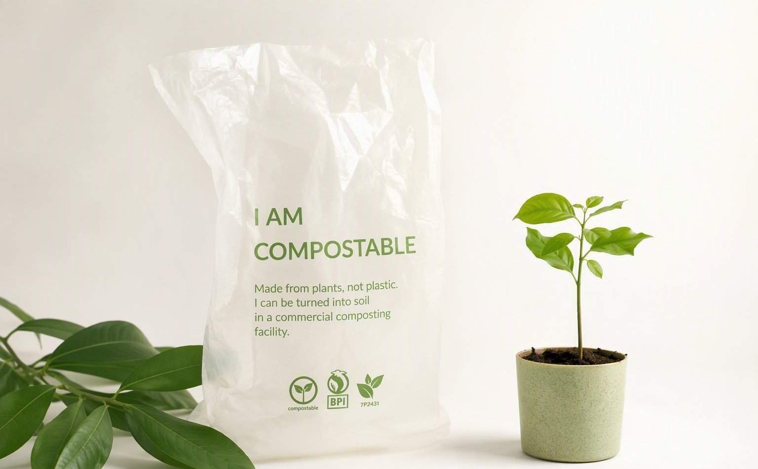 Clear glossy PLA compostable produce bag